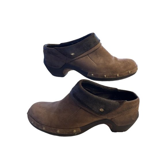 Merrell Shoes - 𝅺MERRELL Luxe Wrap Bitter Brown Leather Slip-On Clogs Mules Shoes Women Size 8